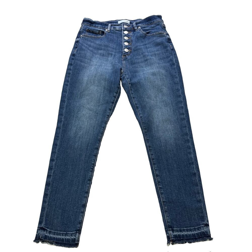 LOFT Women’s The Skinny Jeans Size 4 / 27 Button Fly Raw Hem Cropped Blue Denim